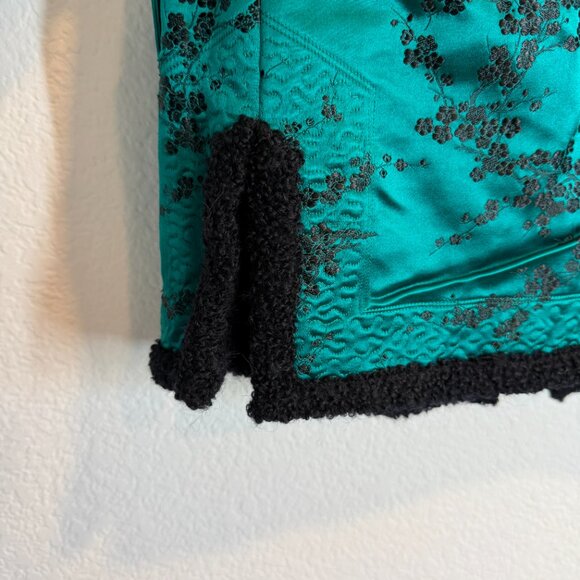 Vintage Chinese Jacket Teal Black Brocade Satin Reversible Mandarin Boho Small - Picture 8 of 10